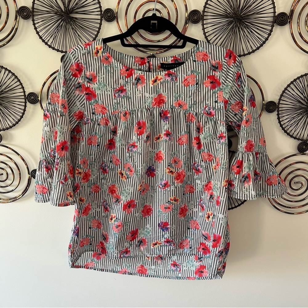 Sanctuary Pink Red Smocked Floral Blouse